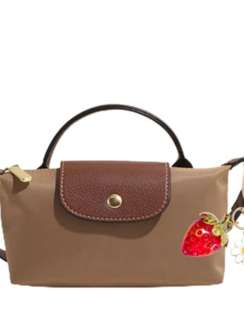 Nylon Colorblock Mini Crossbody Bag Strawberry Charm Adjustable Strap